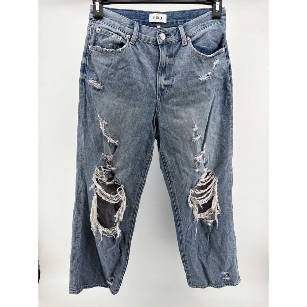Pistola Size 26 Distressed‎ Boyfriend Jeans Cropped Raw Hem Light Wash Denim